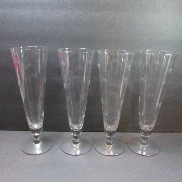 set of 4 polka dot clear glass champagne flutes barware glasses - Picture 5 of 8